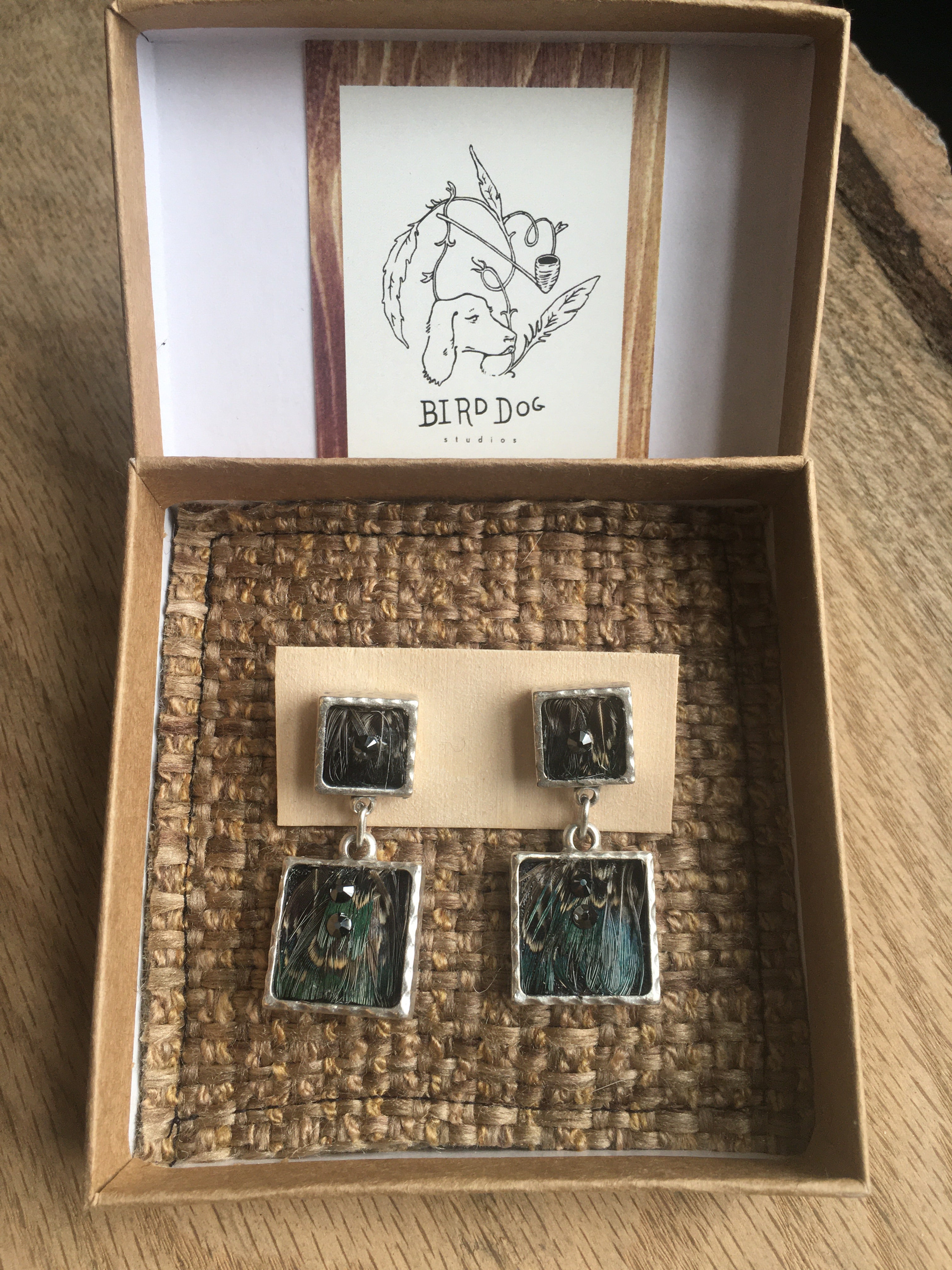 Square Pheasant Tile earrings